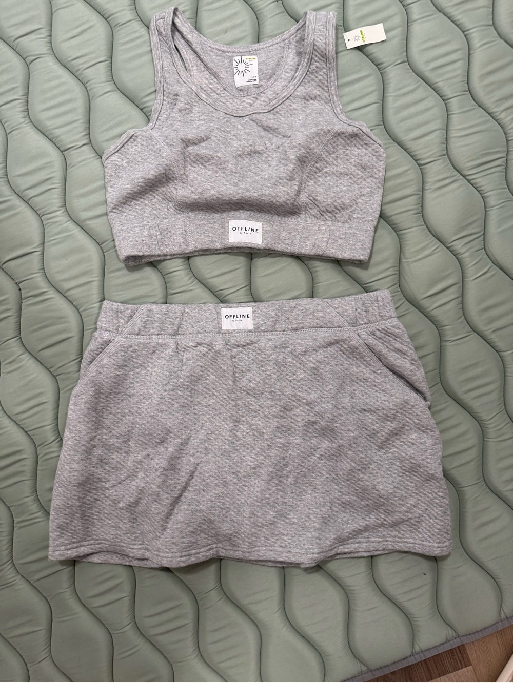 Offline Grey Skirt and Crop Top Set - Soft Heather Grey Top size L Skirt size XL